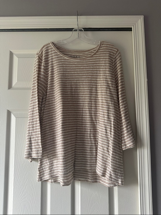 LOFT Tops - NWT LOFT Beige & White Striped Crewneck Top